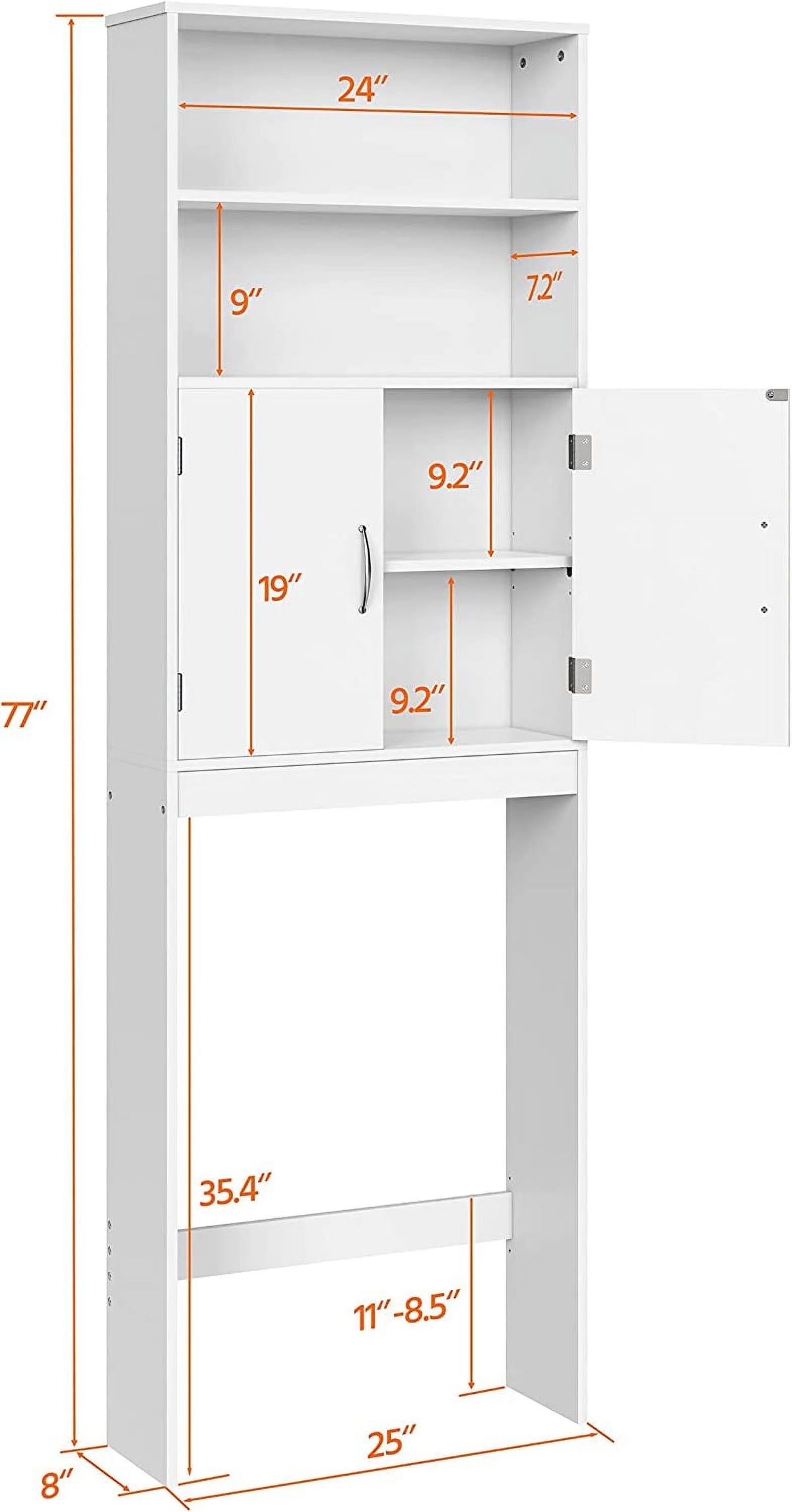Over The Toilet Storage, Taller Bathroom Organizer Space-Saving Storage Cabinet with Adjustable Shelves and Double Doors, 77 in H, Espresso
