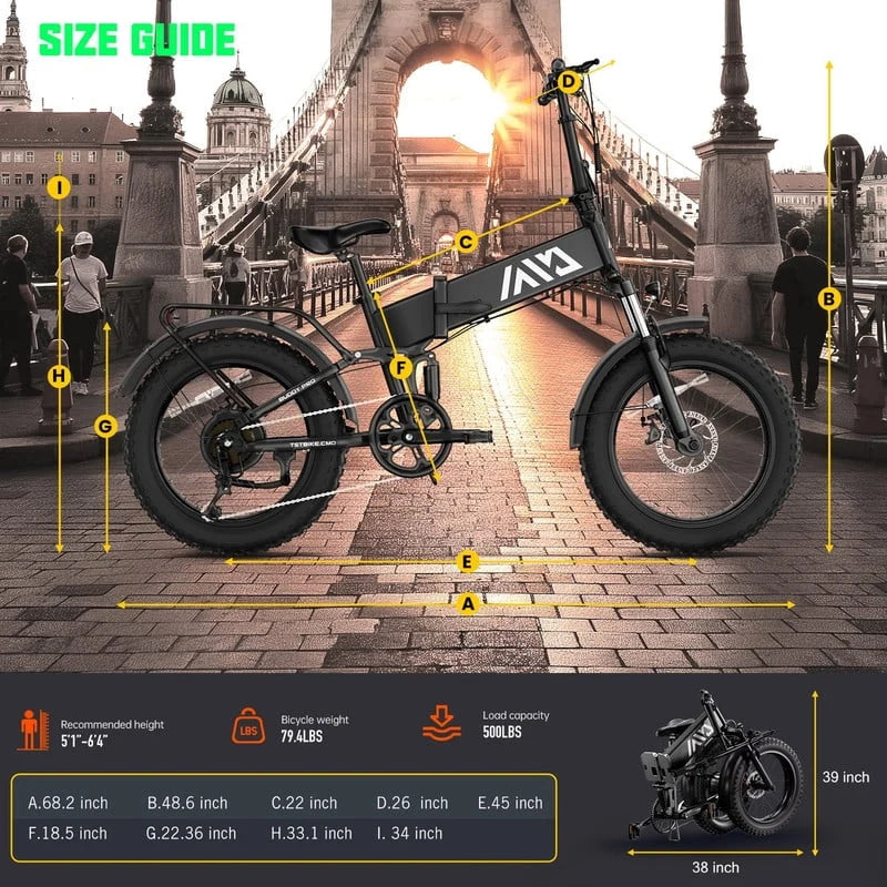 TST Electric Bike, 4.0 Fat Tire Foldable Ebike, 48V 13Ah Battery, 750W Electric Commuter Bicycle with LCD, 20 One-Step Folding Electric City Bike for Men Women, Black