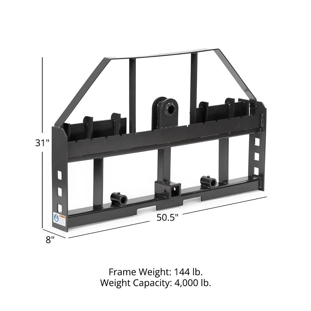 Titan Attachments Standard Series Pallet Fork Frame, Quick Tach Connection for Skid Steers, Tractors, Optional Pallet Fork Blades, Hay Spear Sleeves Included, 2 Receiver Hitch, Rated 4,000 LB