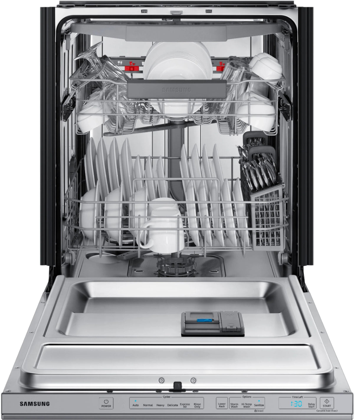Samsung - StormWash 24 Top Control Built-In Dishwasher with AutoRelease Dry, 3rd Rack, 42 dBA - Stainless steel