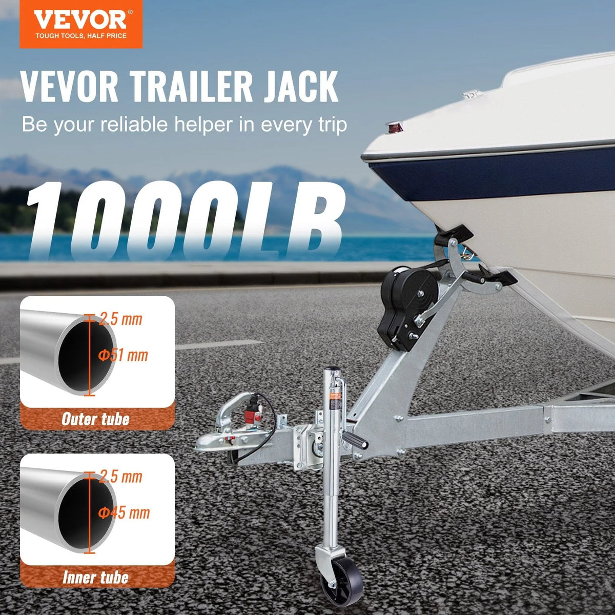 VEVOR Trailer Jack, Boat Trailer Jack 32.8 in, Bolt-on Trailer Tongue Jack Weight Capacity 1000 lb