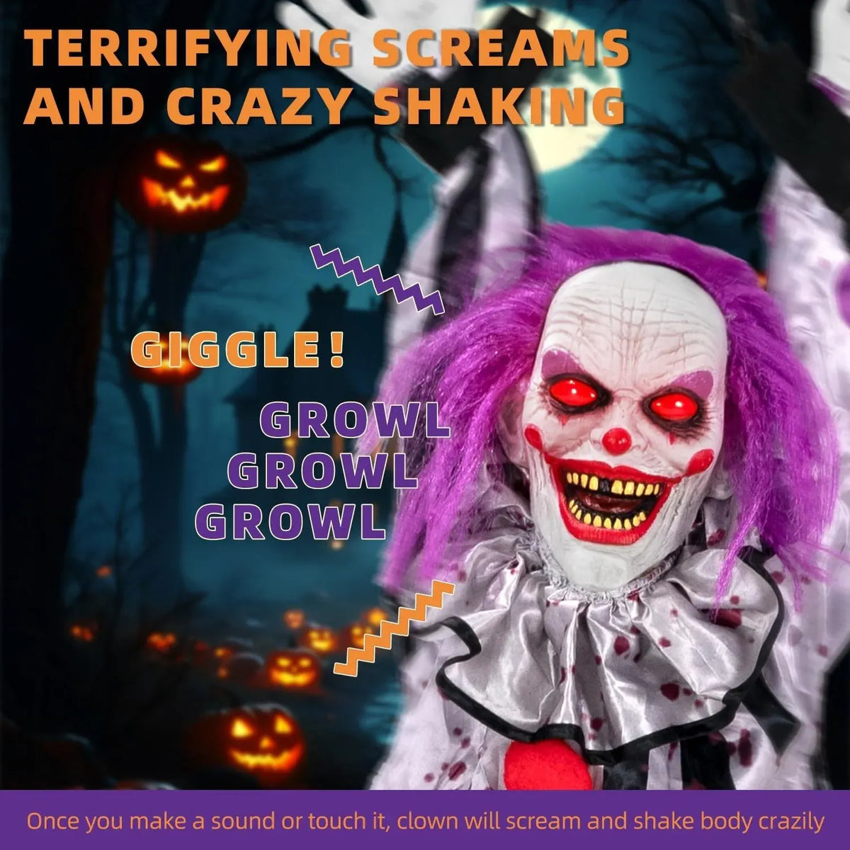 Halloween Decorations Outdoor and Indoor,Scary Halloween Animatronics Clown,Hang