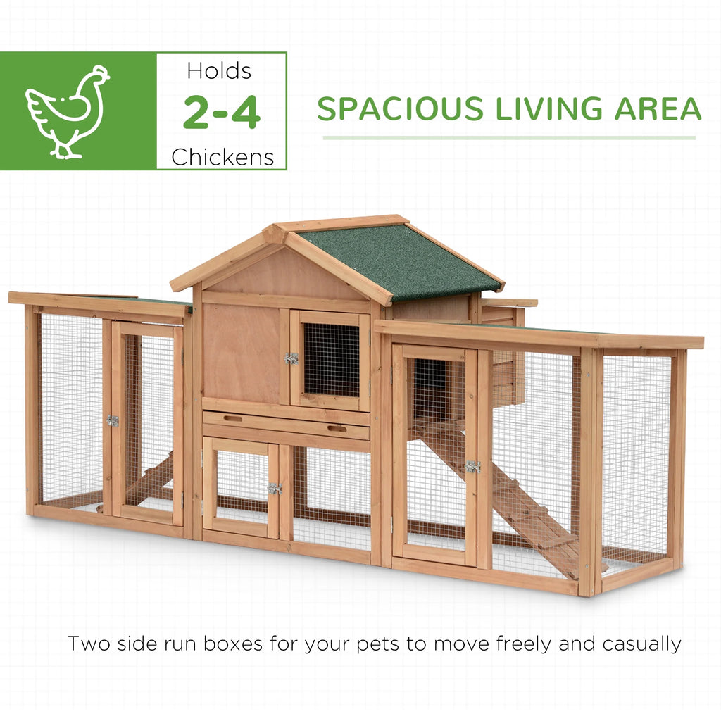 PawHut 80 Chicken Coop, Wooden Outdoor Chicken Cage Poultry Hen House with Nesting Box, Double Runs, Removable Tray, Ramps, for Garden Backyard