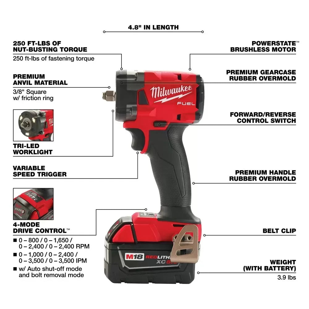 Milwaukee Pre-Sale 2854-20MET M18 FUEL 18V 3/8 Impact Wrench w/ 8 -PC Metric Sockets