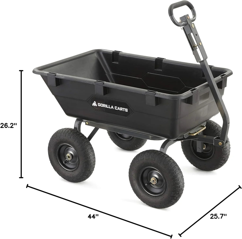 Heavy Duty Poly Utility Dump Wagon Garden Cart w/Pneumatic Tires, 6 Cu Ft - 1200 lb Capacity Outdoor Wheelbarrow for Yard, Landscaping & Gardening, Lawn Tractor or ATV Towable-Gorilla Carts