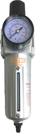 NPT HEAVY DUTY Compressed Air In Line Filter Regulator Combo Piggyback, Metal Bowl, 5 Micron , Adjustable From 7 to 175 PSI (AUTO DRAIN)