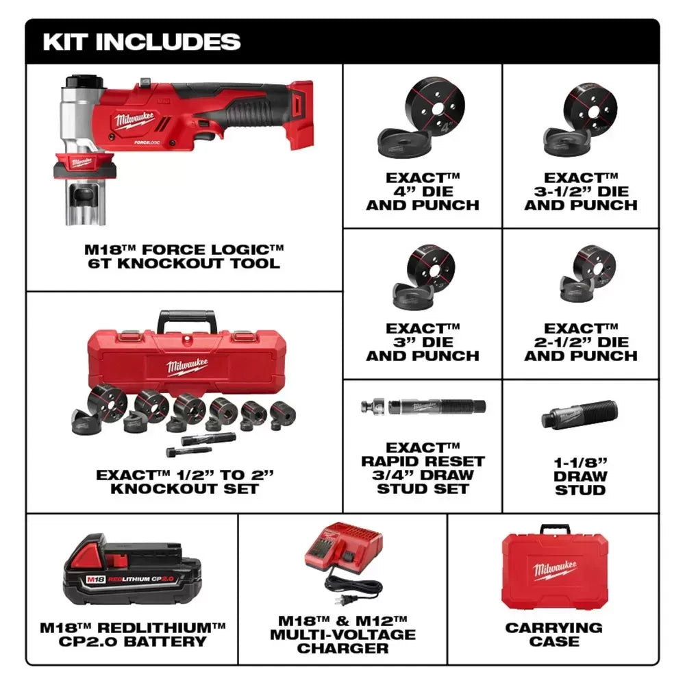Milwaukee 2677-23 M18 18V 4-Inch 6-Ton Forcelogic Knockout Tool Kit