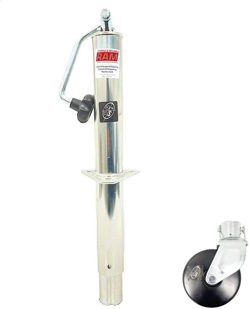 Southwest Wheel 5,000 lbs top Wind RAM Zinc A-Frame Trailer Jack w/ 6 Steel Caster Wheel