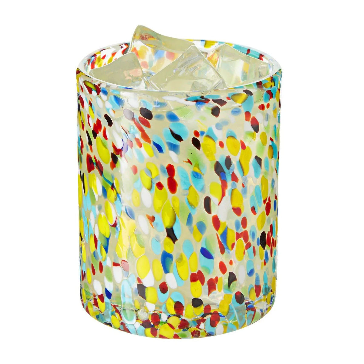 10 oz Hand Blown Mexican Drinking Glasses， Full Confetti Tumbler Cups (Set of 6)