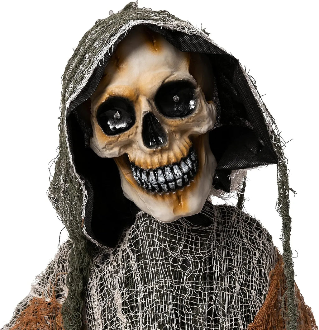 67 Halloween Decorations Outdoor Life Size Animatronics Grim Reaper with Chain, Sound-Actived Party Decor with Creepy Sound, Scary Haunted House Props for Garden Yard Lawn