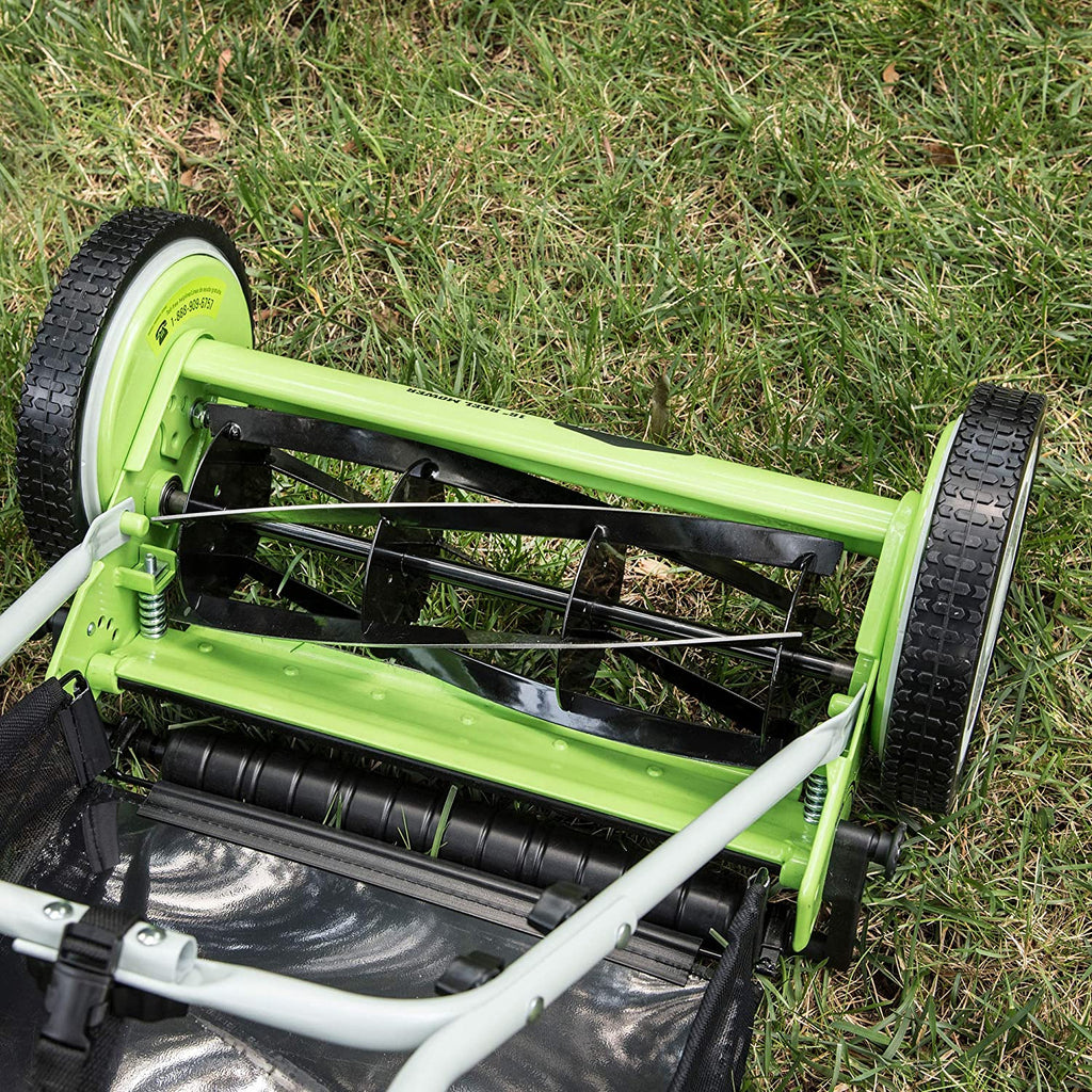 Greenworks 16-Inch Reel Lawn Mower with Grass Catcher 25052，Black/Green， 47D x 22W x 29.75H💝 Last Day For Clearance