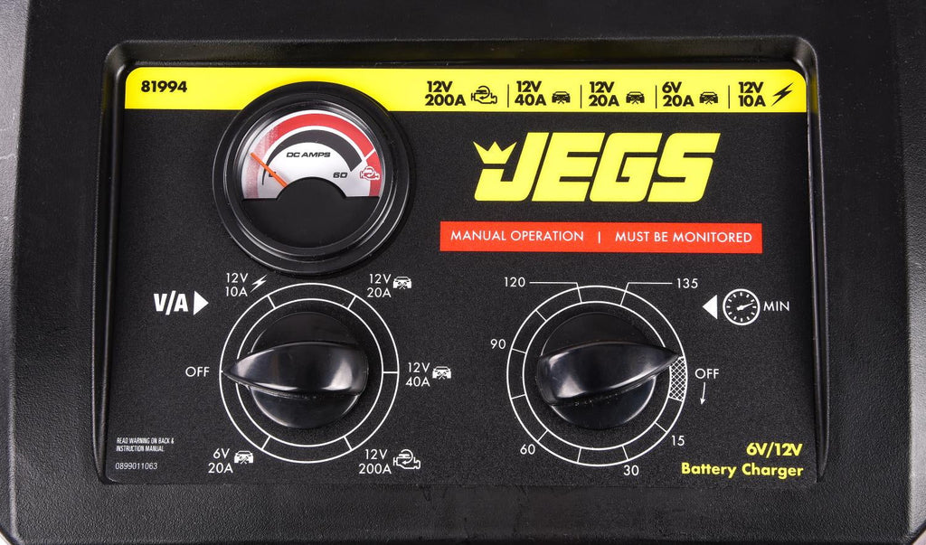 JEGS 81994 Battery Charger and Engine Starter 6 and 12-Volt, 200 Amp
