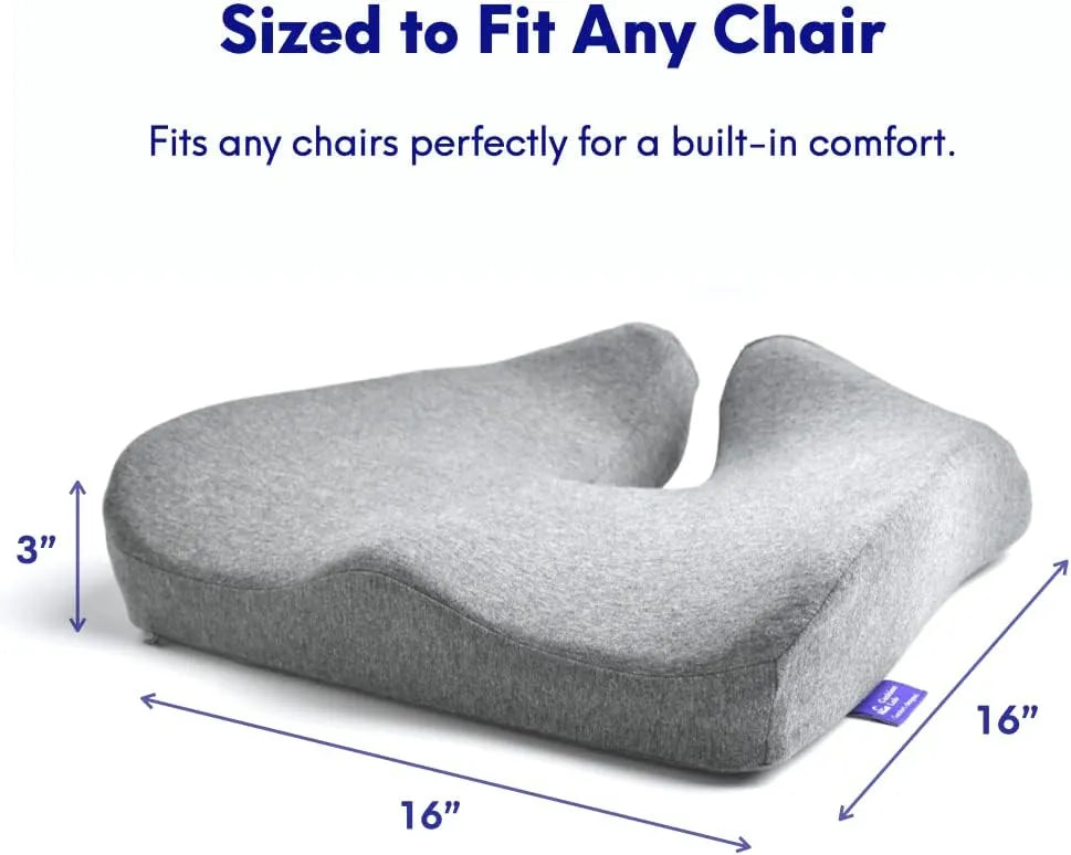 Patented Pressure Relief Seat Cushion for Long Sitting Hours on Office/Home Chair, Car, Wheelchair - Extra-Dense Memory Foam for Hip, Tailbone, Coccyx, Sciatica - Light Grey