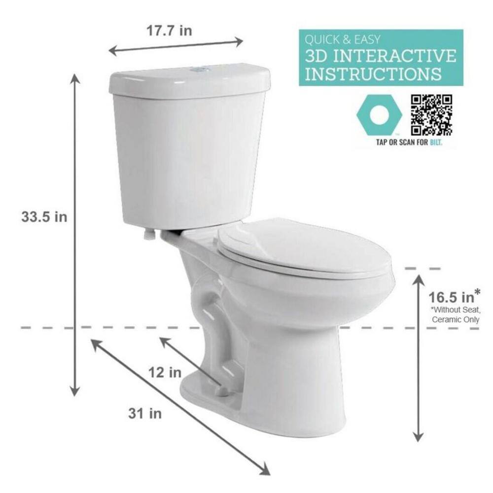 2-Piece 1.28 GPF High Efficiency Single Flush Elongated Toilet in White