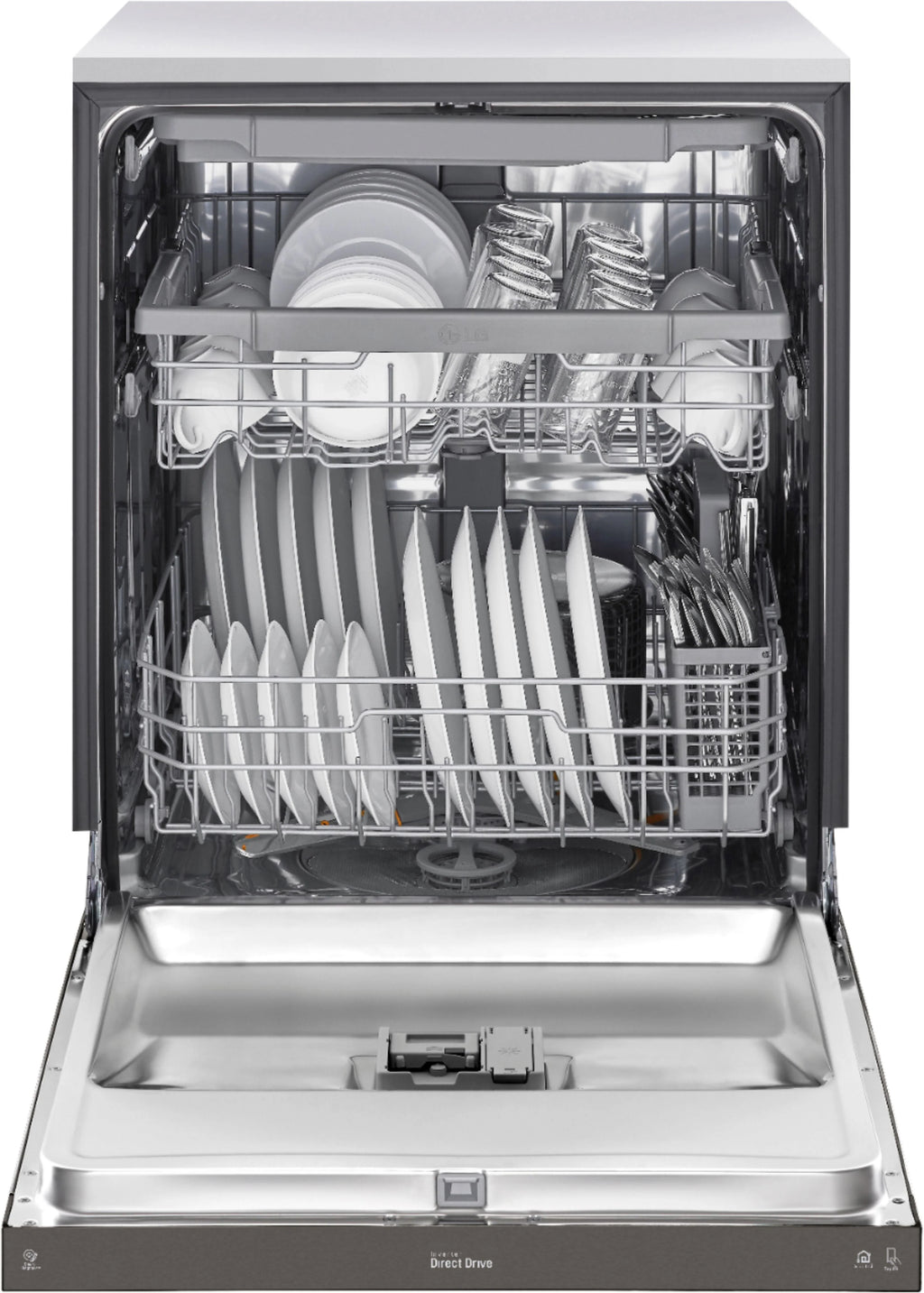 LG - 24 Front Control Smart Built-In Stainless Steel Tub Dishwasher with 3rd Rack, QuadWash, and 48dba - Black stainless steel