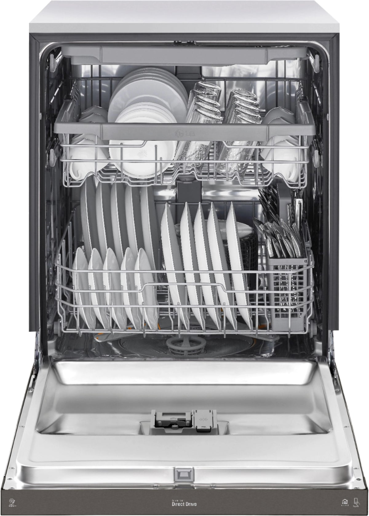LG - 24 Front Control Smart Built-In Stainless Steel Tub Dishwasher with 3rd Rack, QuadWash, and 48dba - Black stainless steel