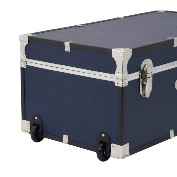 Seward Trunks Explorer 30 Trunk with Wheels， Wood Storage Trunk for Adults， Navy Blue