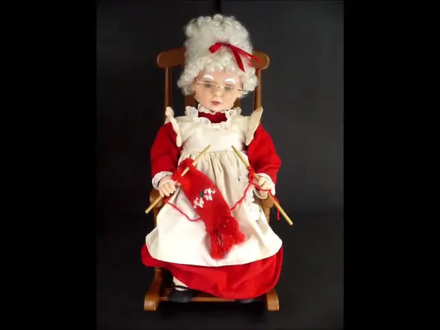 ANIMATED MRS. SANTA CLAUS in ROCKING CHAIR / KNITTING / VINTAGE 1993