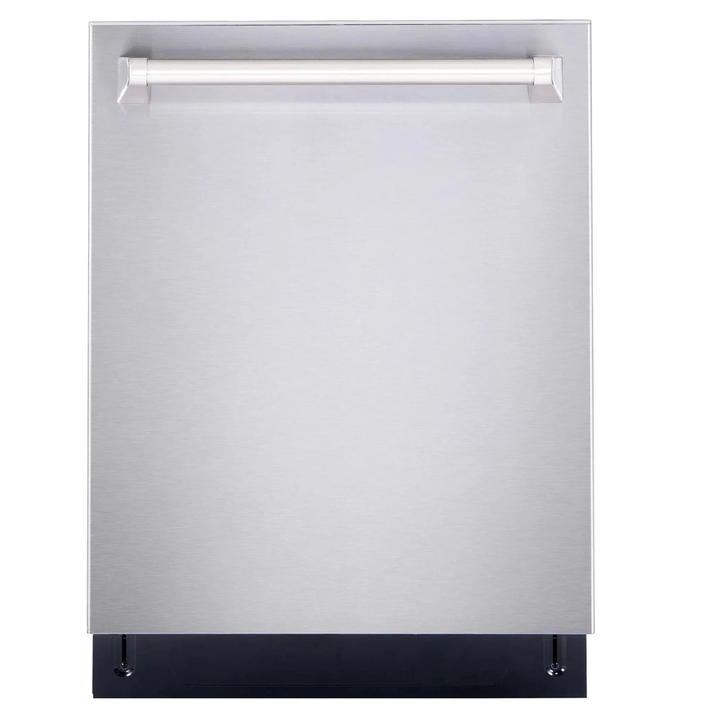 Cosmo 4 Piece Kitchen Appliance Packages with 30 Freestanding Electric Range 30 Wall Mount Hood 24 Built-in Integrated Dishwasher & French Door Refrigerator Kitchen Appliance Bundles