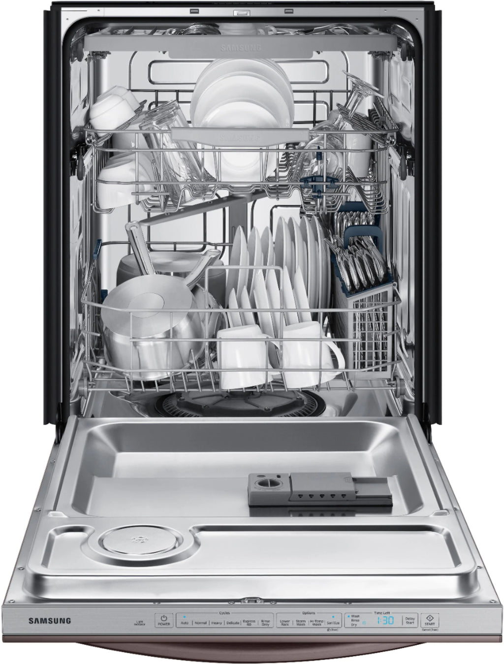 Samsung - StormWash 24 Top Control Built-In Dishwasher with AutoRelease Dry, 3rd Rack, 48 dBA - Tuscan stainless steel