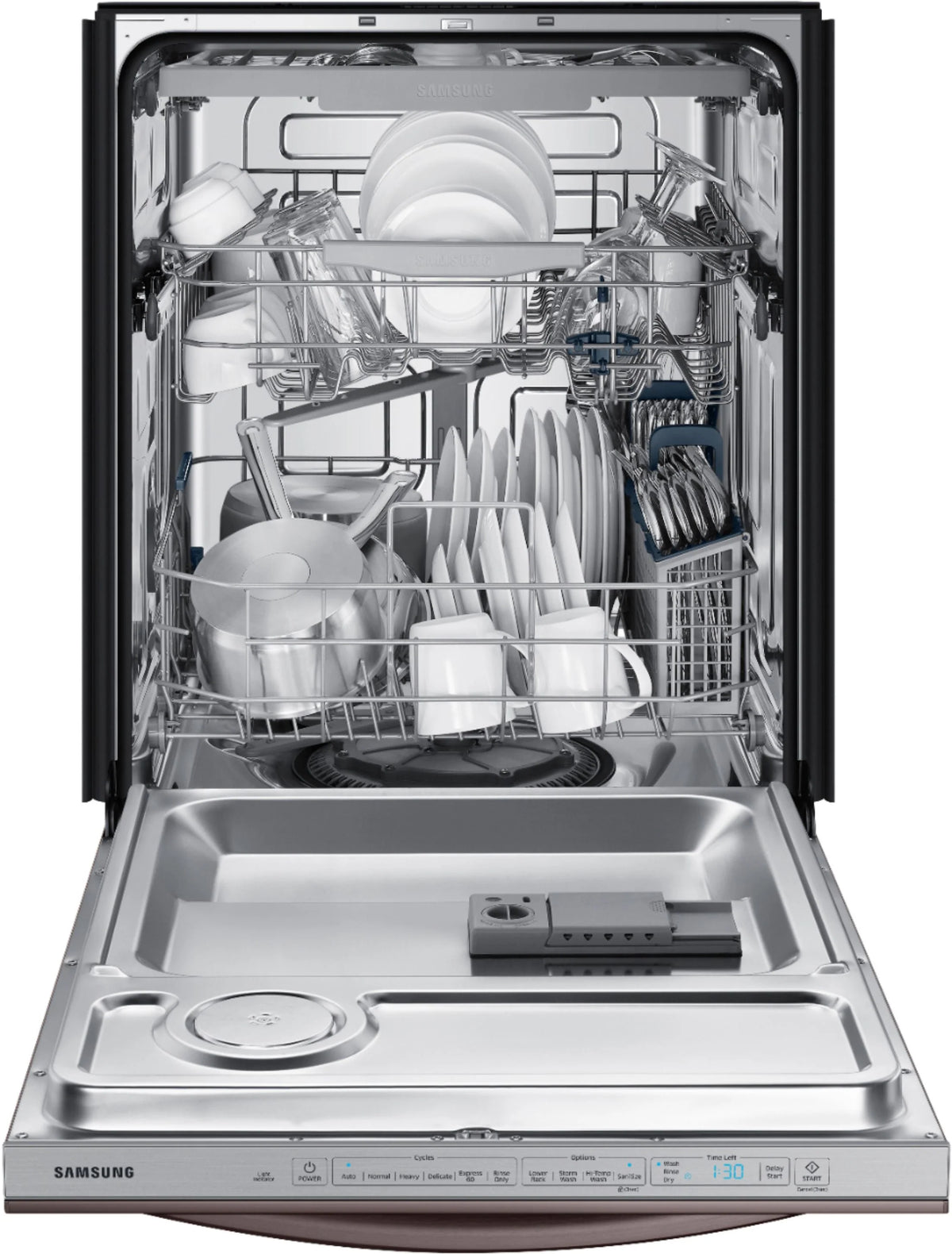 Samsung - StormWash 24 Top Control Built-In Dishwasher with AutoRelease Dry, 3rd Rack, 48 dBA - Tuscan stainless steel