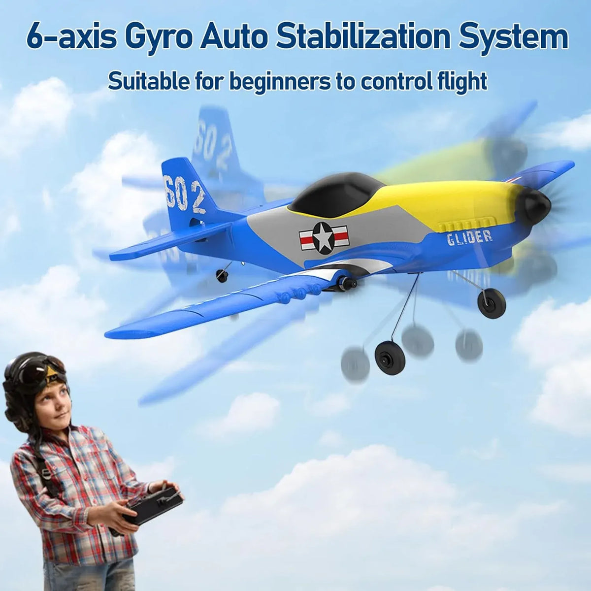 RC Plane, 3 Channel RC Airplane 2.4GHz with 2 Batteries 6-axis Gyro Stabilizer, Easy to Fly for Beginners Adults and Kids (P-51D)