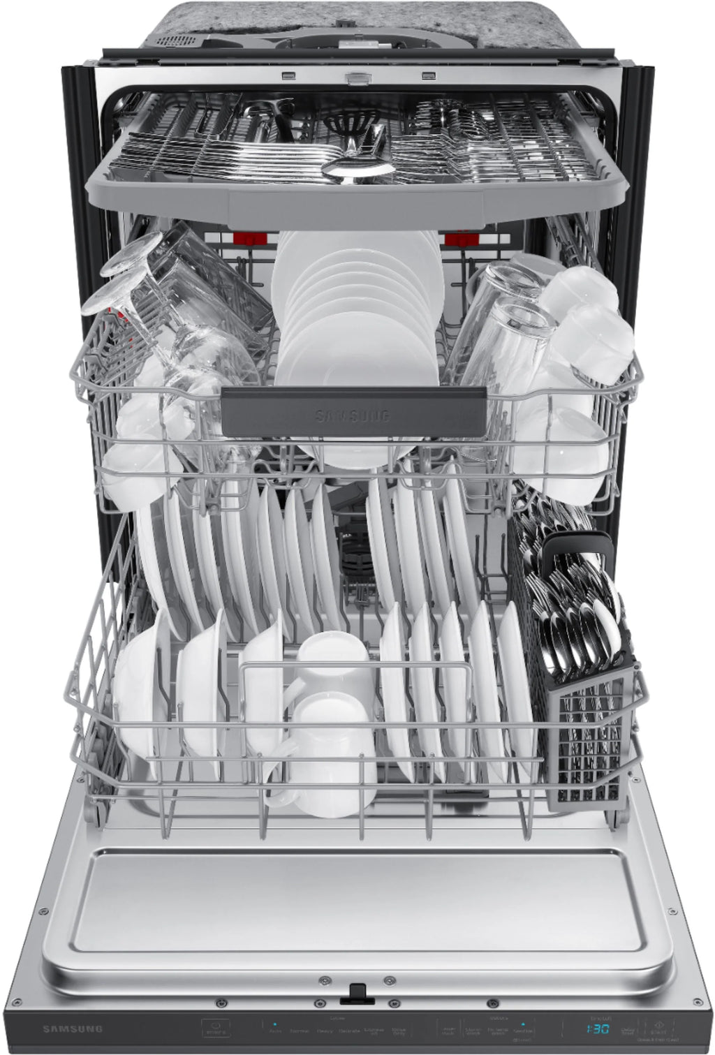 Samsung - StormWash 24 Top Control Built-In Dishwasher with AutoRelease Dry, 3rd Rack, 42 dBA - Black stainless steel