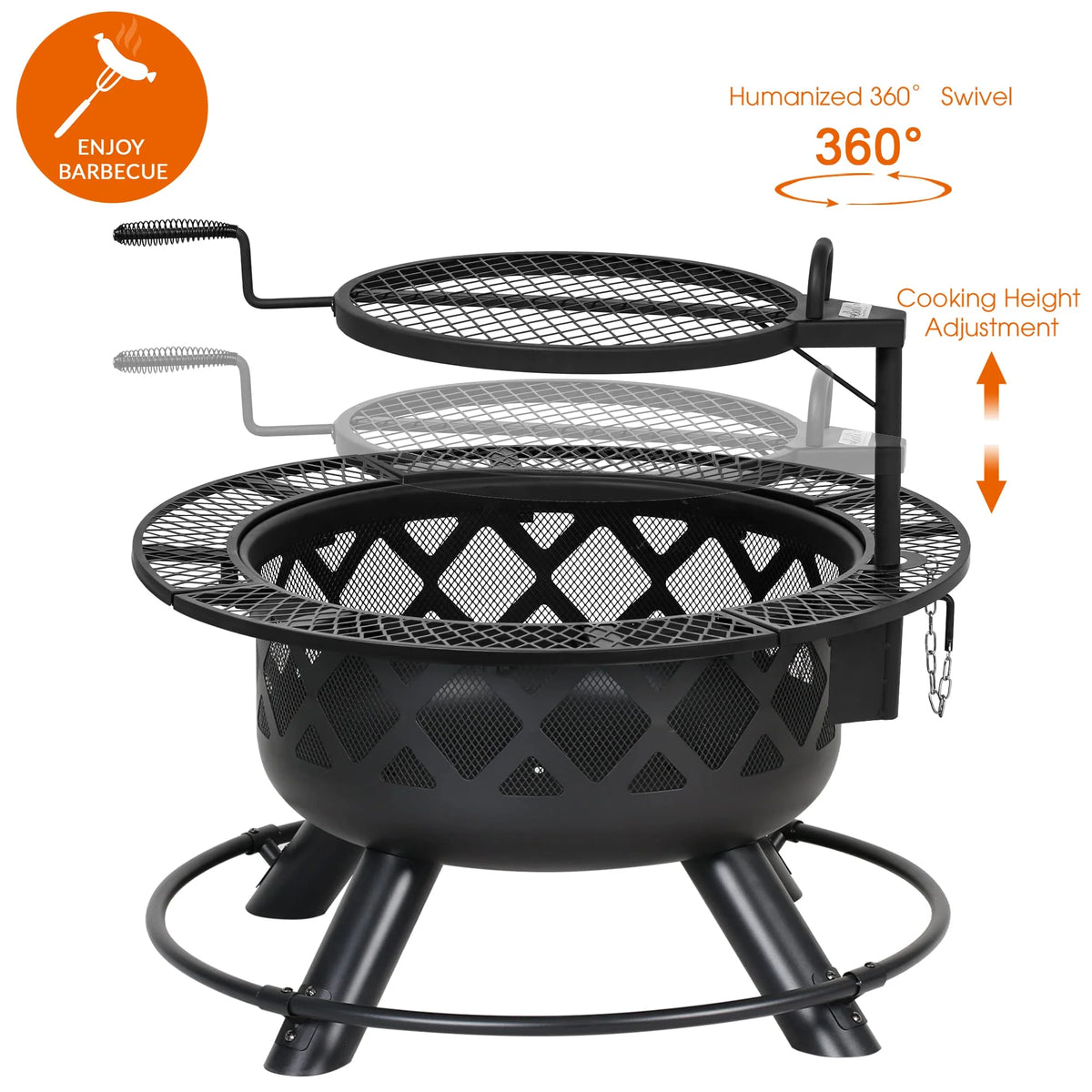 BALI OUTDOORS Wood Burning Fire Pit, 32 Inch Outdoor Backyard Patio Fire Pit with 18.7 Inch Cooking Grill Grate, Black