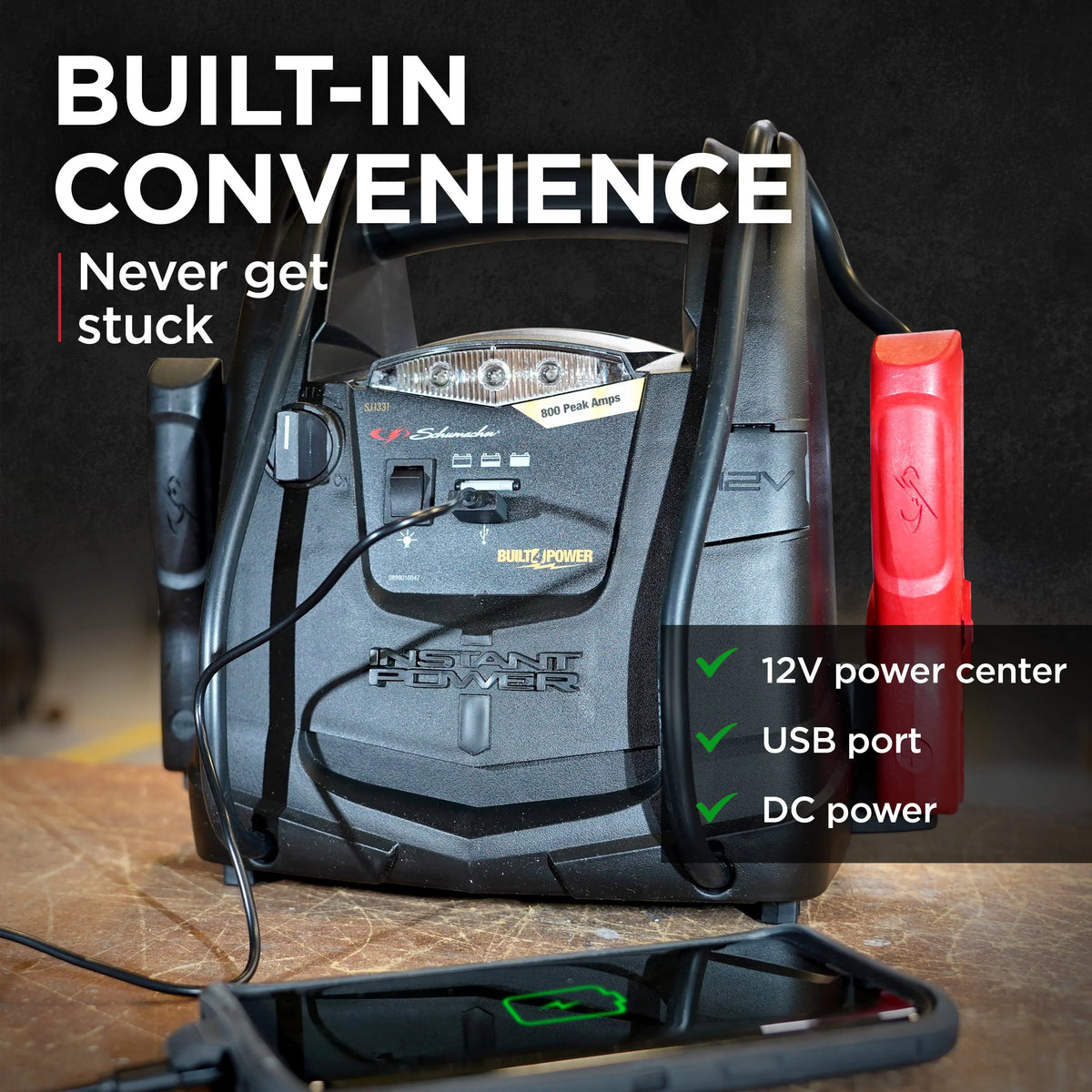 Schumacher SJ1331 800 Peak Amp Jump Starter + Portable Power