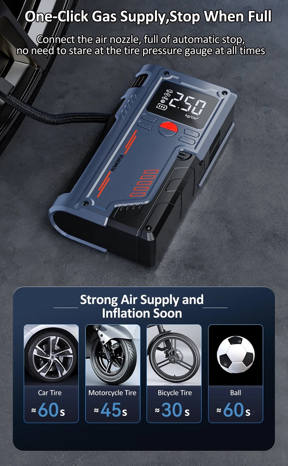 Dcenta Tire Inflator Car Emergency Jump Starter 1000A Peak 10000mAh Air Pump Battery Booster Device for 4.0L Gas/2.5L Diesel Engines