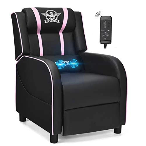 POWERSTONE Gaming Recliner Chair, Reclining Gaming Chair Ergonomic Leather Sofa with Footrest Lumbar Support Headrest and Side Pouch for Living Room Home Theater, Blue