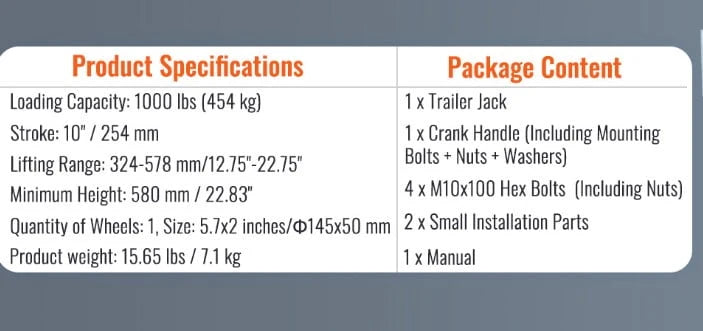 VEVOR Trailer Jack, Boat Trailer Jack 32.8 in, Bolt-on Trailer Tongue Jack Weight Capacity 1000 lb