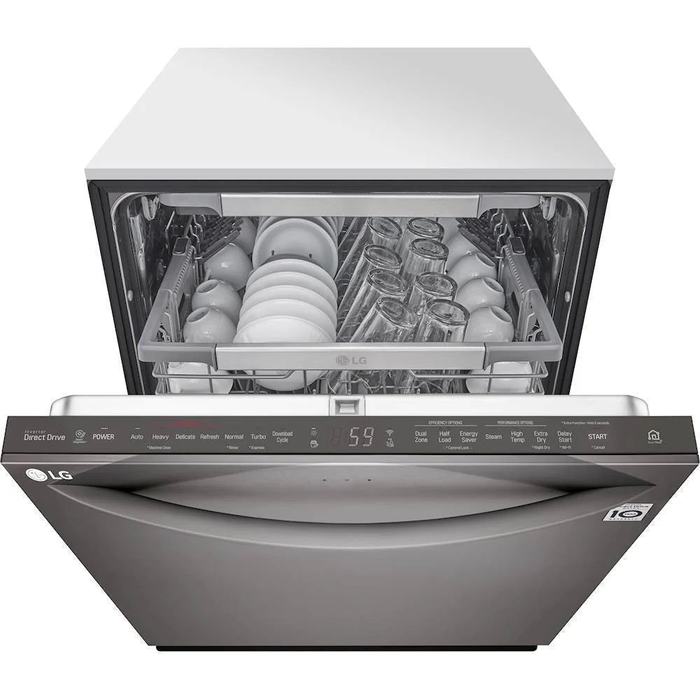 LG - 24 Top Control Smart Built-In Dishwasher with TrueSteam, Tub Light and Quiet Operation - Black stainless steel