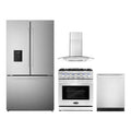4 Piece Kitchen Package with 30 Freestanding Gas Range 30 Wall Mount Range Hood 24 Built-in Fully Integrated Dishwasher & French Door Refrigerator