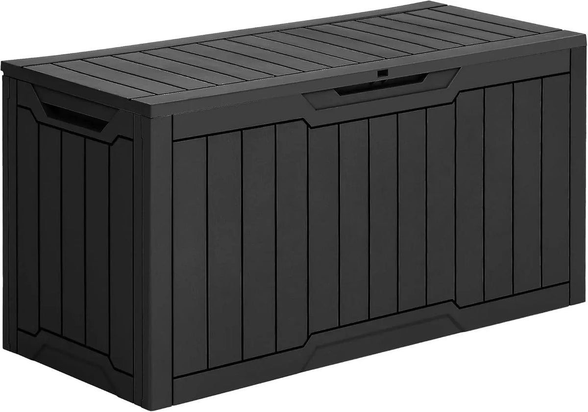 120 Gallon Outdoor Storage Deck Box with Cushion, Large Resin Patio Storage for Outdoor Pillows, Garden Tools and Pool-Supplies, Waterproof, Lockable (Taupe)
