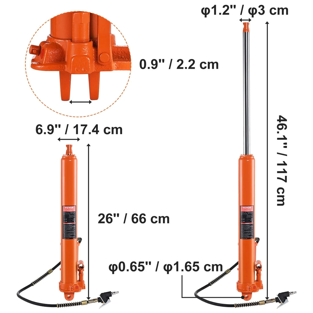 BENTISM Hydraulic Long Ram Jack, 8 Ton Engine Hoist Cylinder with Air Pump and Single Piston Pump, Hydraulic Ram Cylinder Clevis Base for Engine Lift Hoists, Garage/Shop Cranes, Mechanical, Farm