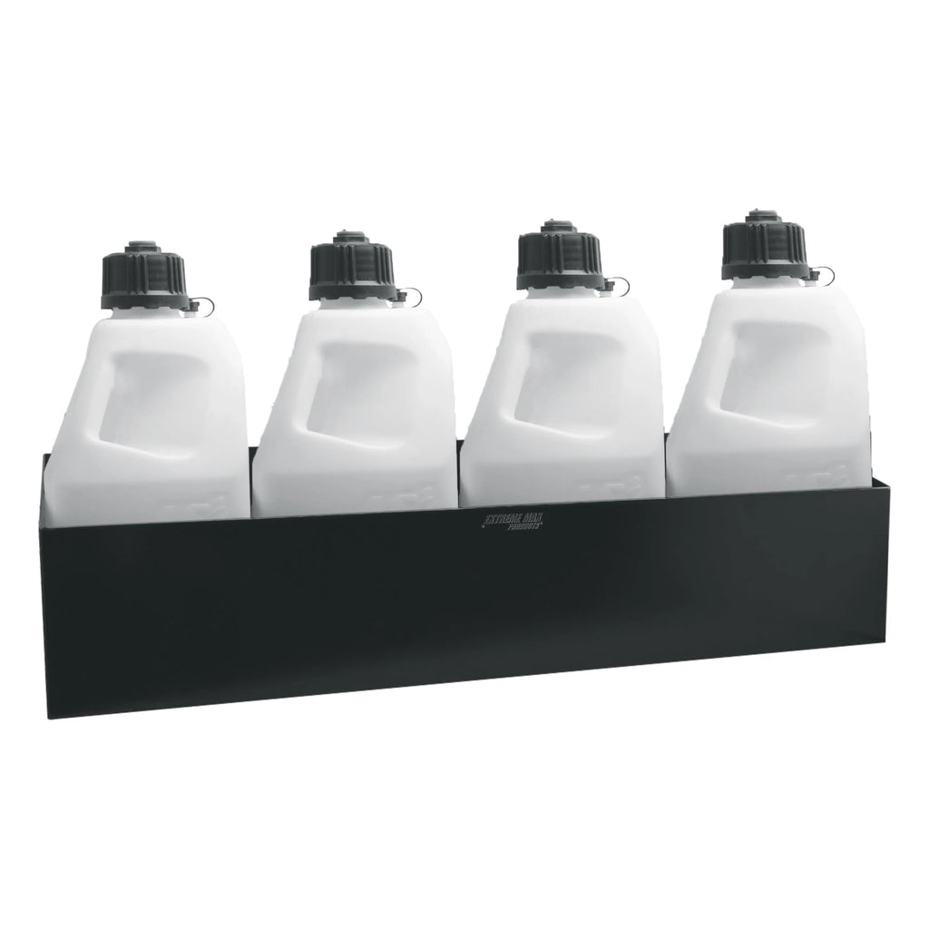 Extreme Max 5001.6151 Wall-Mount Aluminum Quad Fuel Jug Holder - Fits Four 5 Gallon Containers, Storage Organizer for Enclosed Race Trailer, Shop, Garage, Storage, Black