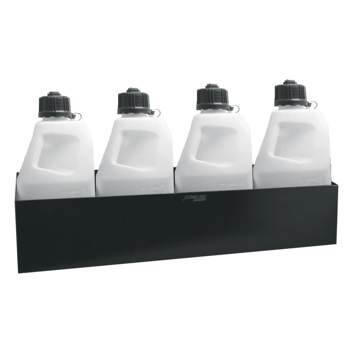 Extreme Max 5001.6151 Wall-Mount Aluminum Quad Fuel Jug Holder - Fits Four 5 Gallon Containers, Storage Organizer for Enclosed Race Trailer, Shop, Garage, Storage, Black