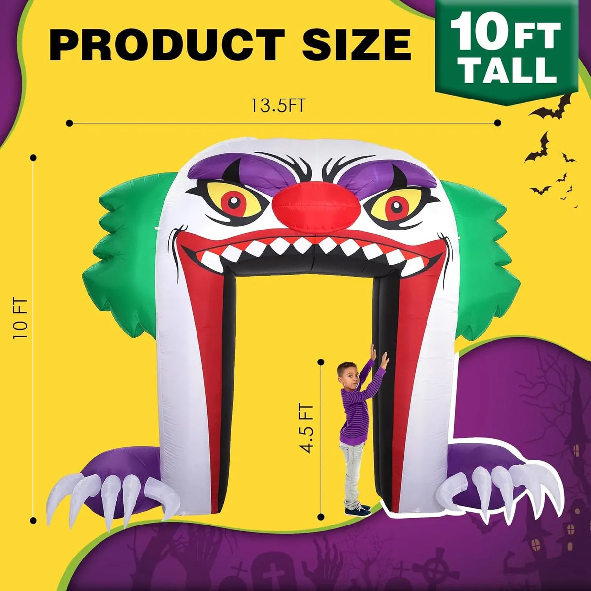 Giant 10 FT Halloween Inflatables Clown Archway Outdoor Decorations, Scary Halloween Arch Blow Up Yard Decorations for Front Yard Lawn Garden Decor