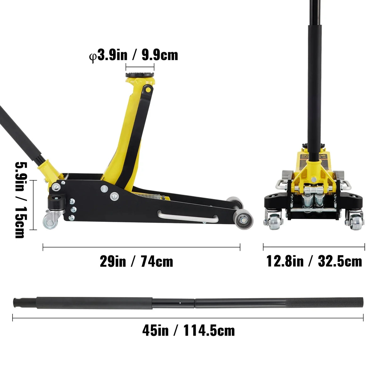 BENTISM Low Profile Floor Jack 3 Ton (6600 lbs), Aluminum and Steel Hydraulic Racing Floor Jack, Dual Piston Quick Lift Pump, 19-11/16-3-6/11 Height Lifting Range, Yellow+Black
