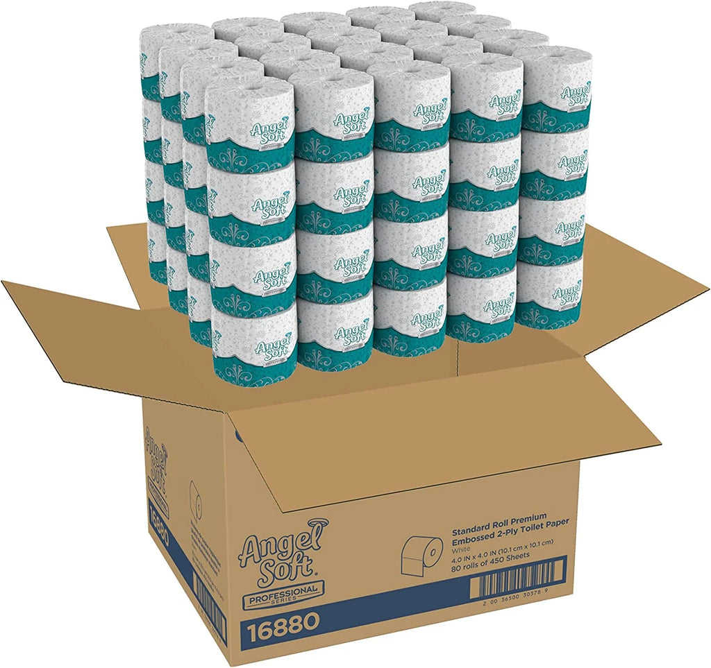 Georgia Pacific Angel Soft ps 16880 White 2-Ply Premium Embossed Bathroom Tissue， 4.05 Length x 4.0 Width (Case of 80 Rolls， 450 Sheets Per Roll)
