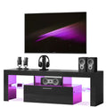 Entrintou Modern LED TV Stand for 32/40/50/55 inch TV, High Glossy Entertainment Center with LED Lights, Gaming Television Stands with Large Storage, Black Wood TV Console for Living Room, Bedroom