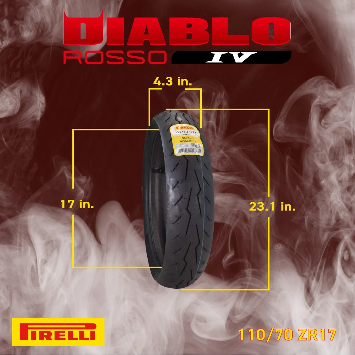 Pirelli Diablo Rosso IV Front 110/70ZR17 & Rear 180/55ZR17 Tires with Keychain