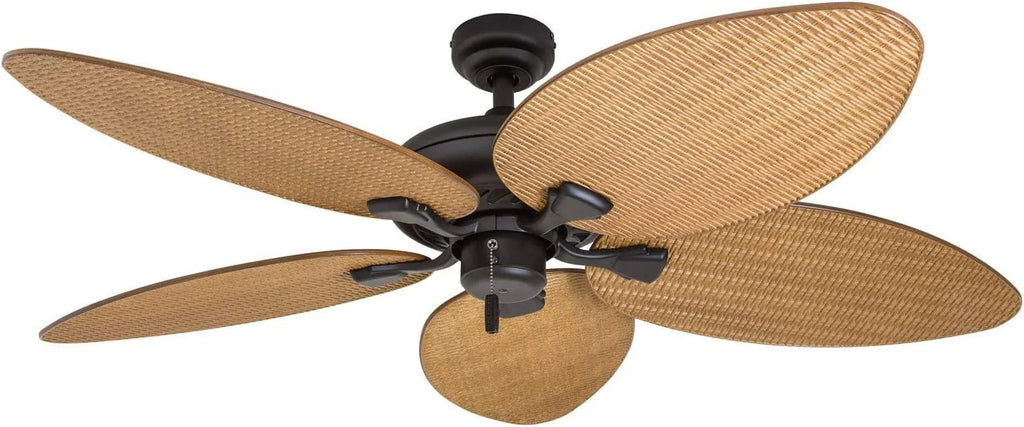 Honeywell Palm Valley 52 Bronze Tropical Ceiling Fan with 5 Palm Blades, 4 Arm Light Kit, Pull Chains & Reverse Airflow