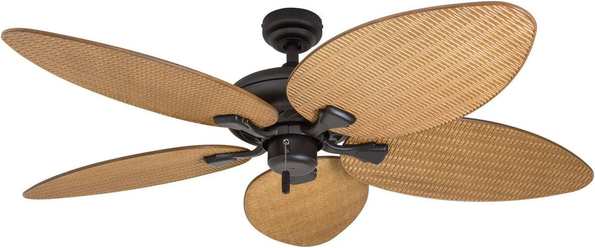 Honeywell Palm Valley 52 Bronze Tropical Ceiling Fan with 5 Palm Blades, 4 Arm Light Kit, Pull Chains & Reverse Airflow