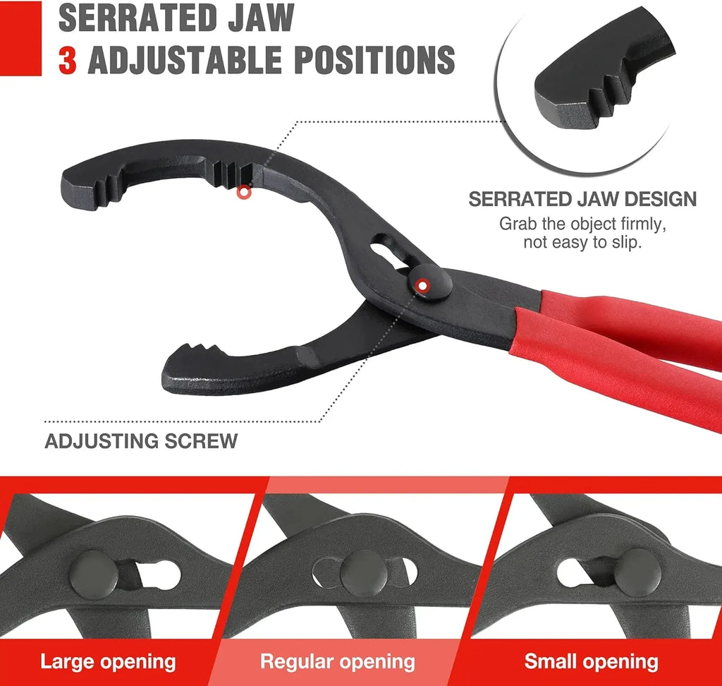 12 Adjustable Oil Filter Pliers, Wrench Adjustable Oil Filter Removal Tool, Ideal For Engine Filters, Conduit, & Fittings, W114083A