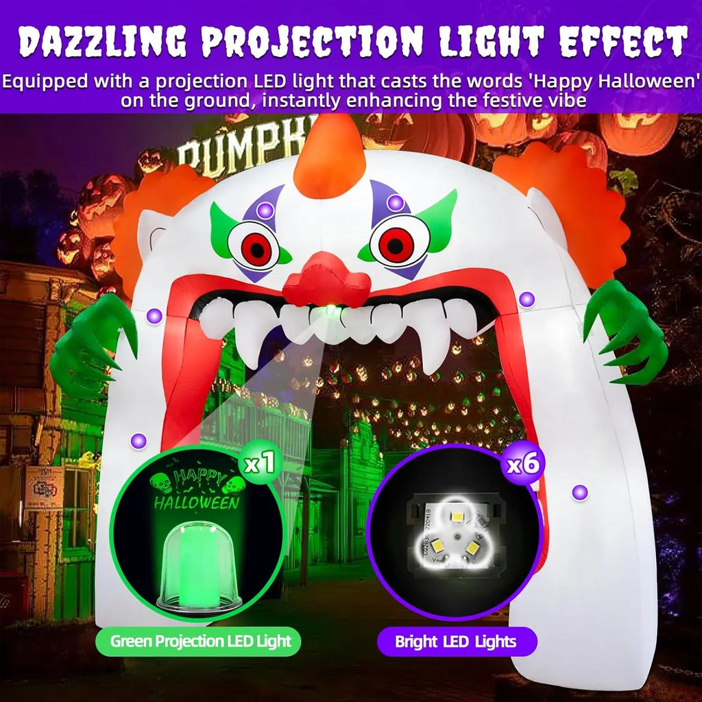 11FT Wide Halloween Inflatables Archway Outdoor Decorations, Inflatable Clown Arch Blow Up Halloween Decorations Built-in Projection LED Light for Halloween Decor Front Yard Garden Lawn Party