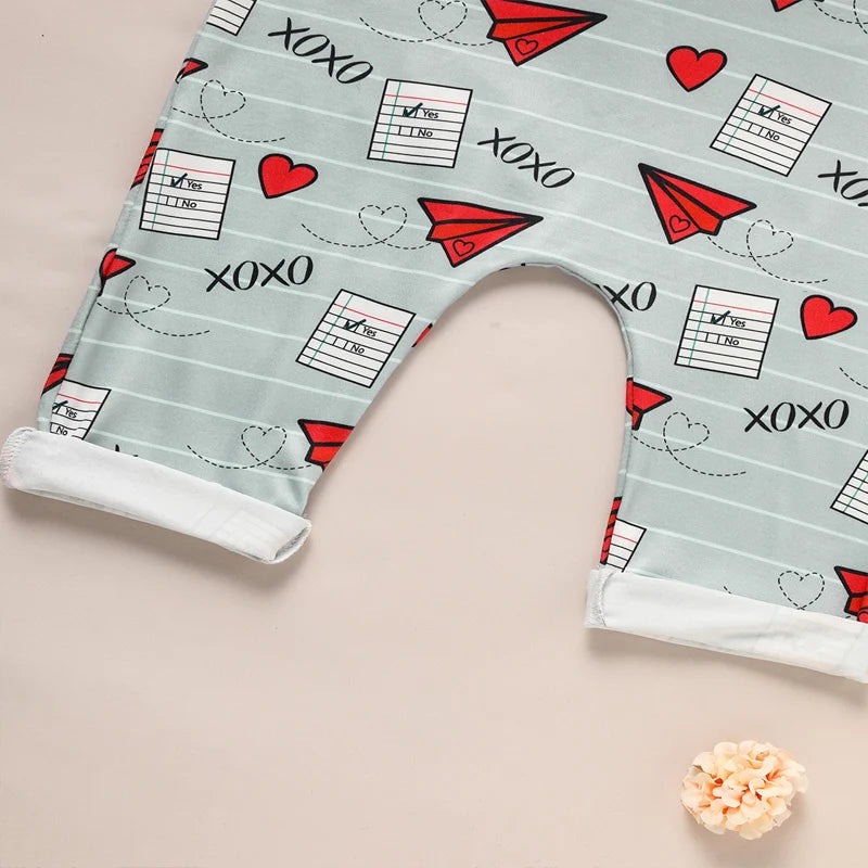 Baby Boy Girl's Casual Heart & Paper Plane Print Overalls, Adjustable Strap Romper For Spring Fall