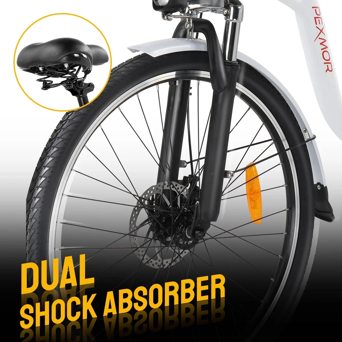 PEXMOR Electric Bike for Adults, 350W (Peak 500W) City Commuter Ebike 36V 12.5AH Removable Battery, 26 Cruiser Electric Bicycle Shimano 6-Speed | Dual Shock Absorber | Basket