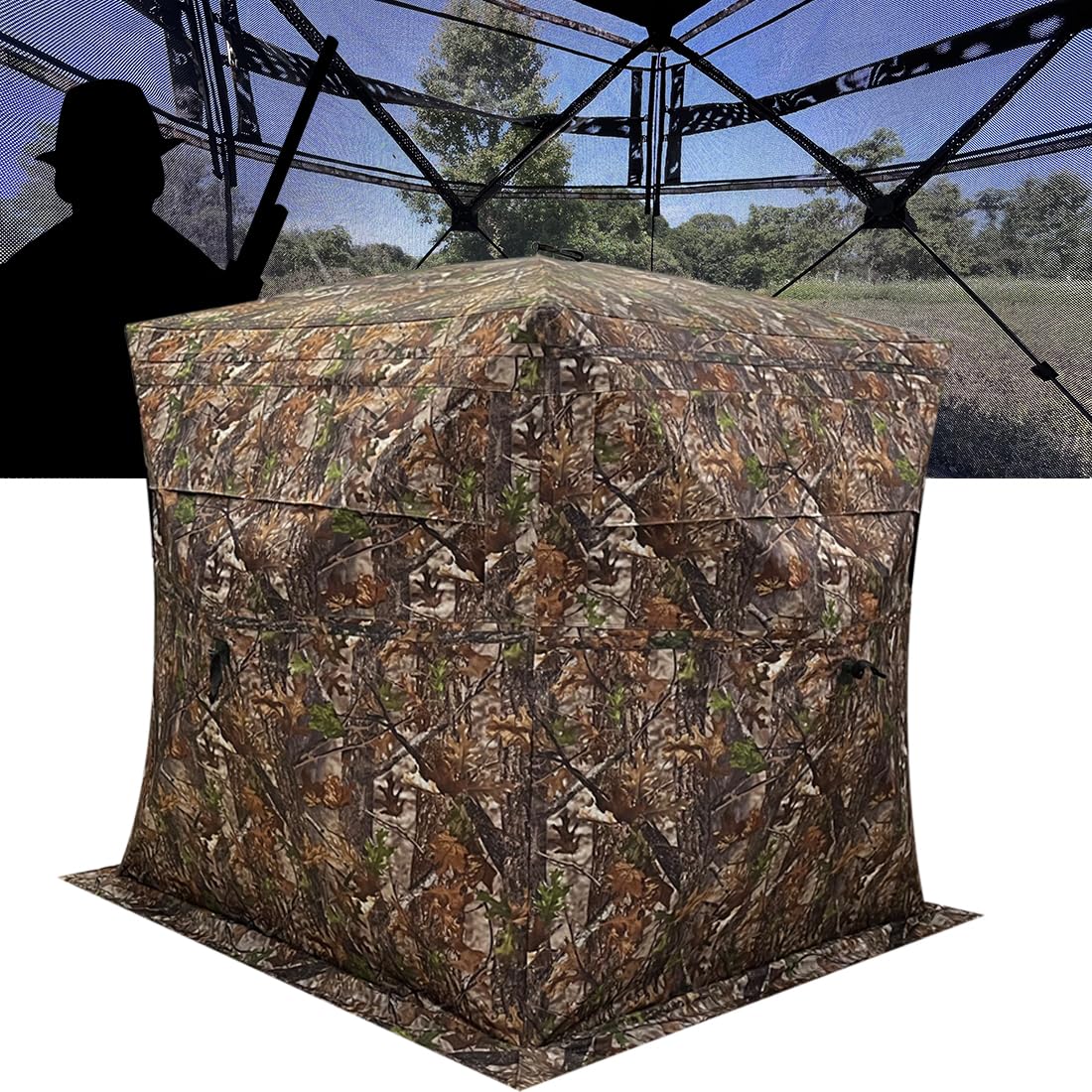 CROSS MARS Portable 2-3 Person 270 Degree See Through Hunting Blind Ground Camouflage Pop Up Hub Turkey Deer Blinds Tent